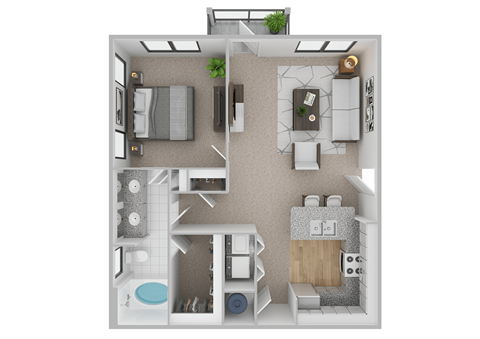 Floor plan for 1 bed, 1 bath, 840 sqft